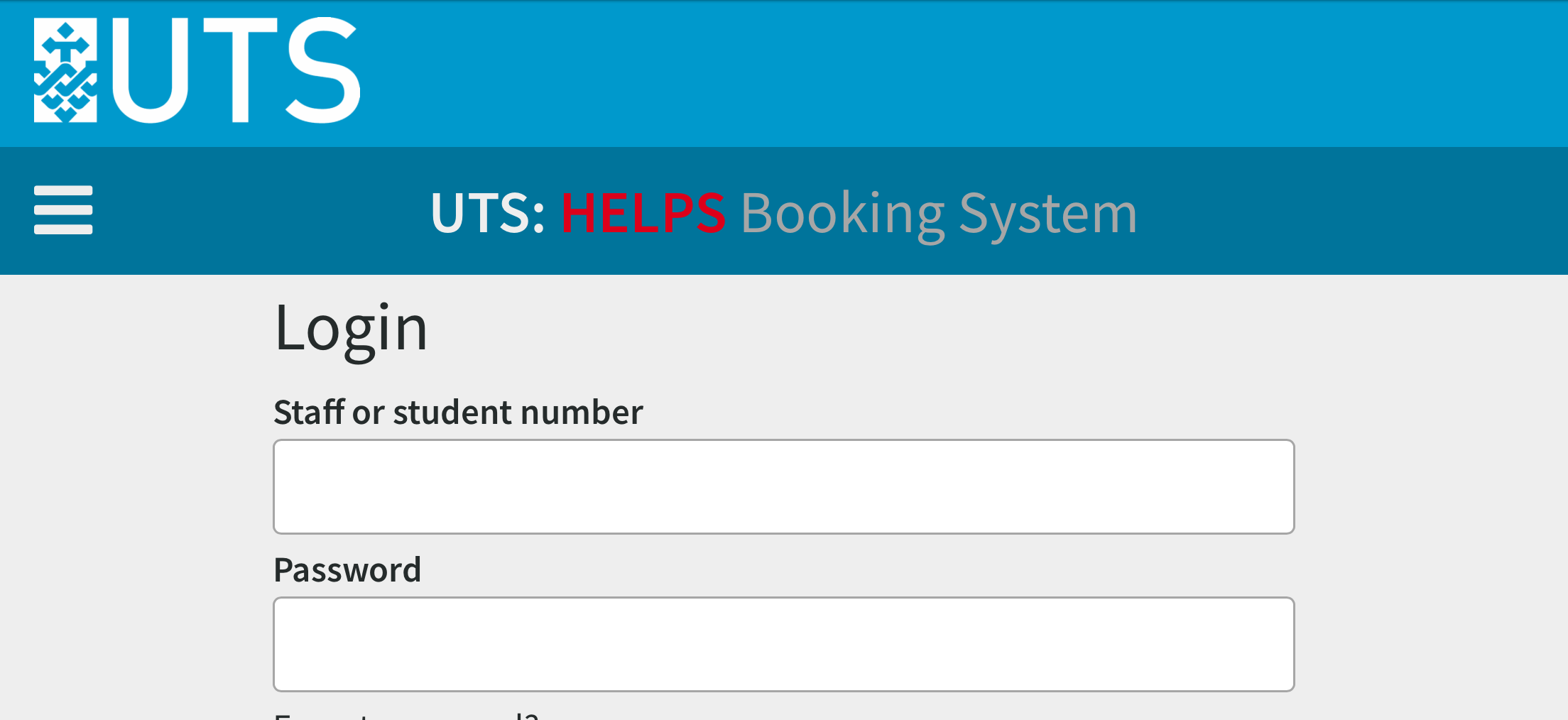 UTS: HELPS Booking System - Login